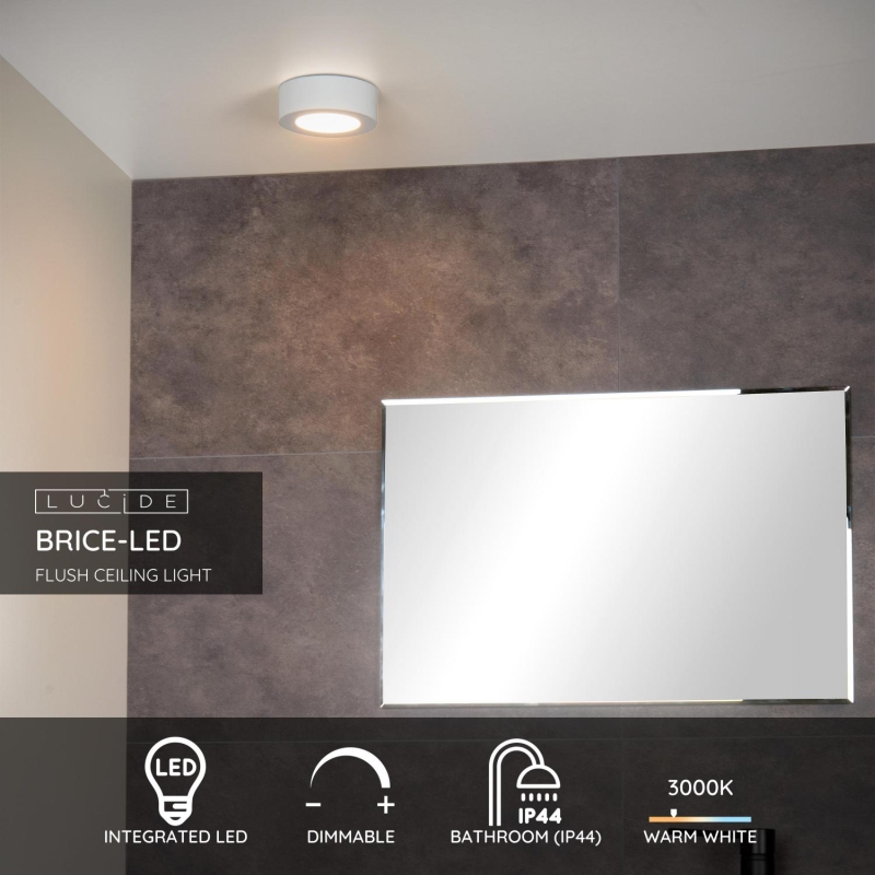 Lucide BRICE-LED - Zapustené stropné svietidlo Kúpeľňa - Ø 11,7 cm - LED Rozm. - 1x8W 3000K - IP44 - Biela